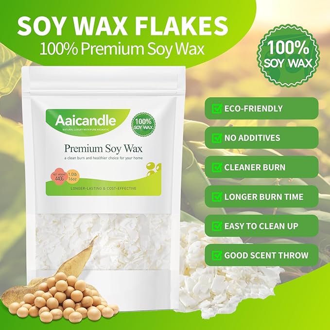 1LB Soy Wax for Candle Making - Soy Flakes, Natural Wax Supplies for DIY Candles, Container & Tealight Craft Use, Easy Mel Clean Burn Wax Beads, Ideal Amount for Making Handmade Gifts (440G / 16 OZ)