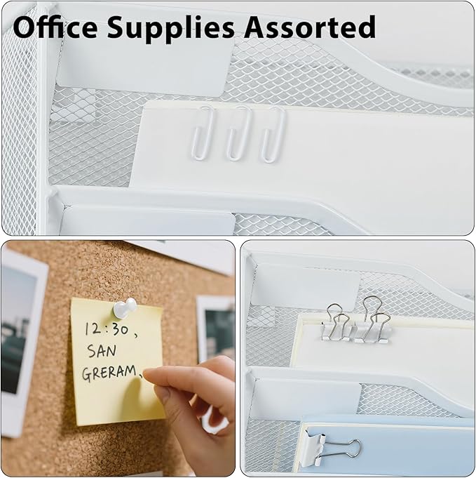 LEKETREE Hanging Wall File Organizer with Office Assorted, 5 Pockets Mesh Wall Mounted File Folder Holder for Mail, Paper, Document, Binder, Magazine, Menu (White)