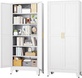 White Metal Storage Cabinet,75" Steel Cabinets for Home Office, Kitchen Pantry Storage Cabinet with Doors and 5 Adjustable Shelves, Tool Cabinets, for Office, Home, Garage, School