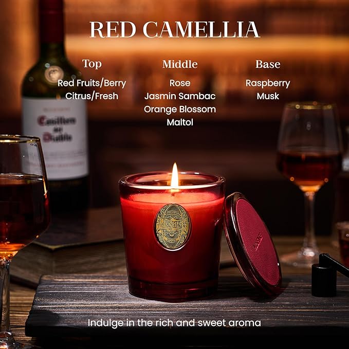M&SENSE Natural Strong Soy Candle | Red Camellia & Vivid Red | 9.2 oz, 50H Burn Time | Candle for Her | Scented Candle for Women