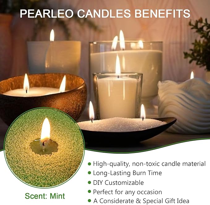Pearled Candle with 30 Cotton Wicks–MANNYCOM 18oz(1.1lb) Dark Green Mint Moment Scented Powder Wax Refillable Candles Burns up to 110 Hours Perfect for Home Decorative DIY