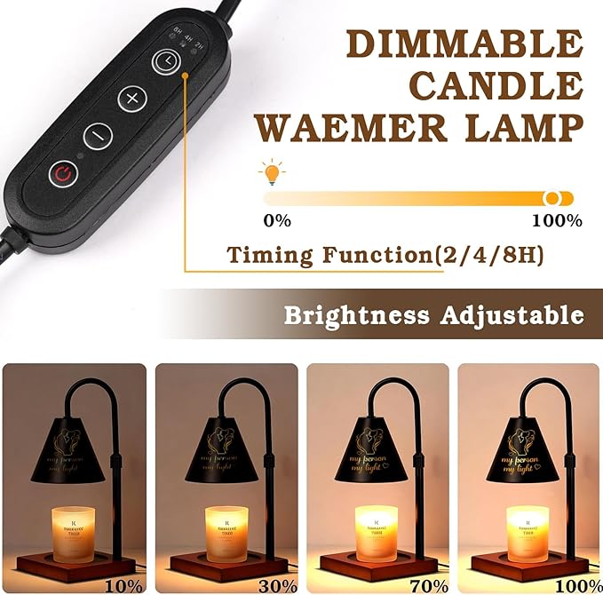 Funistree Candle Warmer Lamp with Timer Dimmable, Anniversary Birthday Wedding Gifts for Women Men Couple, Adiustable Height Candle Warmer Black Candle Lamp