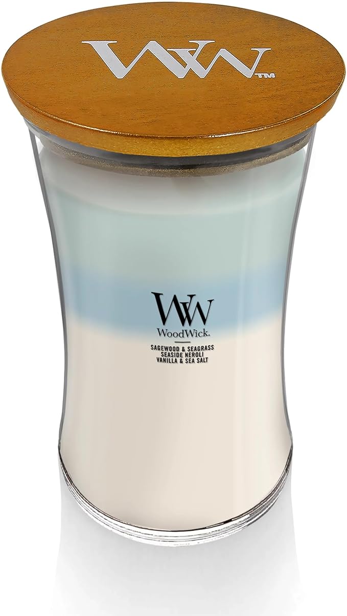 WoodWick Oceanic Trilogy Gifts for Women and Men, 21.5 oz Large Hourglass Trilogy Candle with Crackling Wick