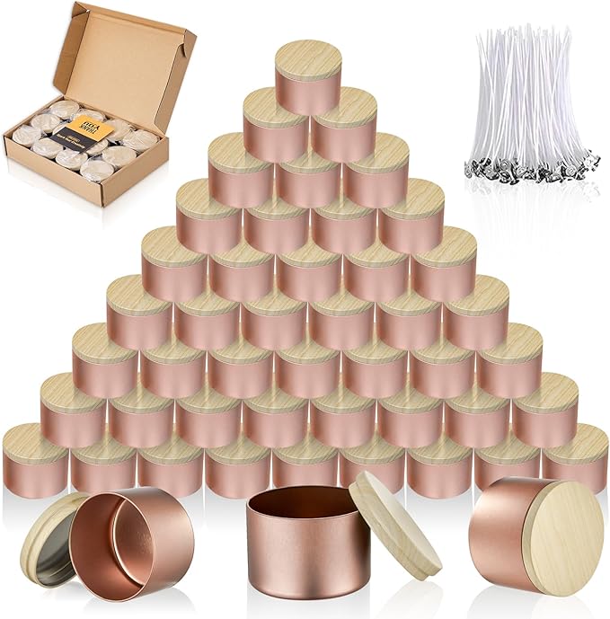 MGLIFEUL Candle Tins Jars Container Vessels for Making 4 8 Oz Rose Glod Empty Candle Tins Can Gift Box Packaging With Lid Wax Container Bulk Making Diy Candle Supplies Accessories(Rose Glod,4oz,48pcs)