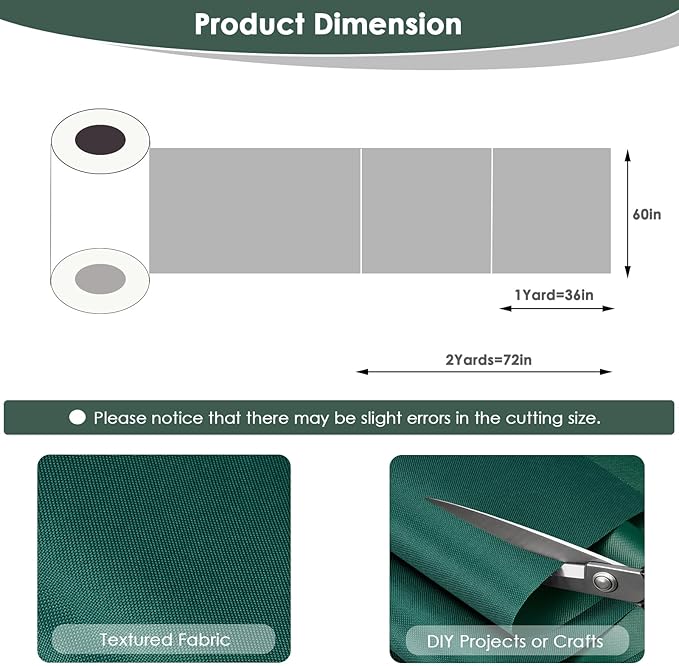 Waterproof Canvas Fabric by The Yard 60" W 600 Denier PVC Backing Water Repellent Polyester Upholster Fabric Material for Indoor Outdoor Marine Awning Tent Craft DIY(1 Yard, Green)
