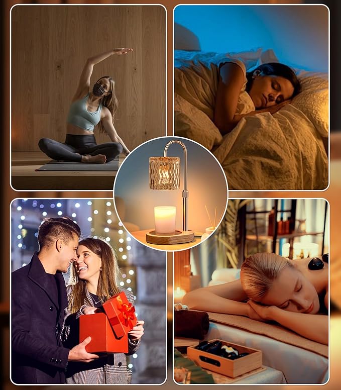 Candle Warmer Lamp Electric: Dimmable Timer Candles Warming Lamps - Height Adjustable Burner Jar - No Flame Scented Melts Wax - All Candle Jars Table Light Home Decor
