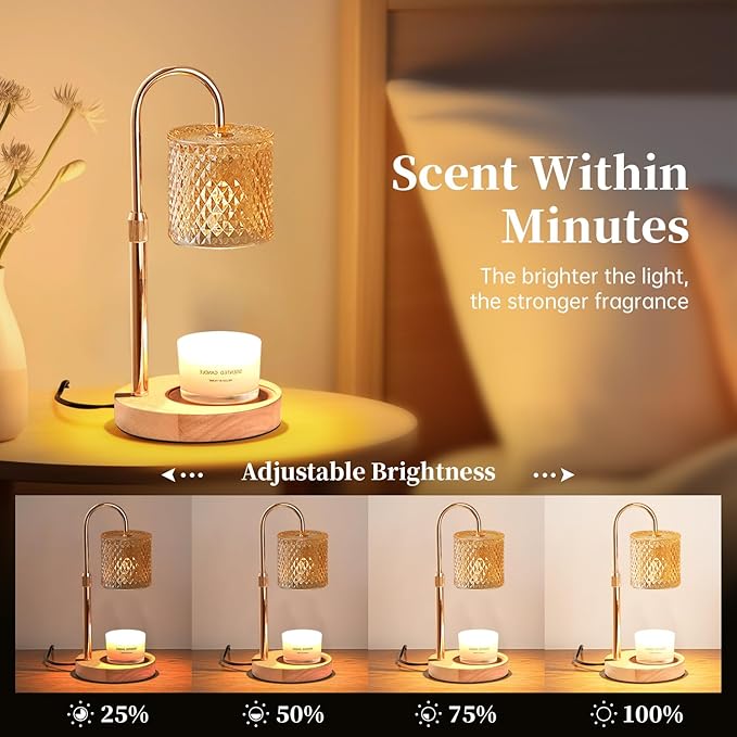 Candle Warmer Lamp with Timer Dimmable, Adjustable Height, House Warming Gifts New Home Decor, Mothers Day Birthday Gifts for Mom Women, Bedroom Decor with 2 Bulbs (Modern Geometric)