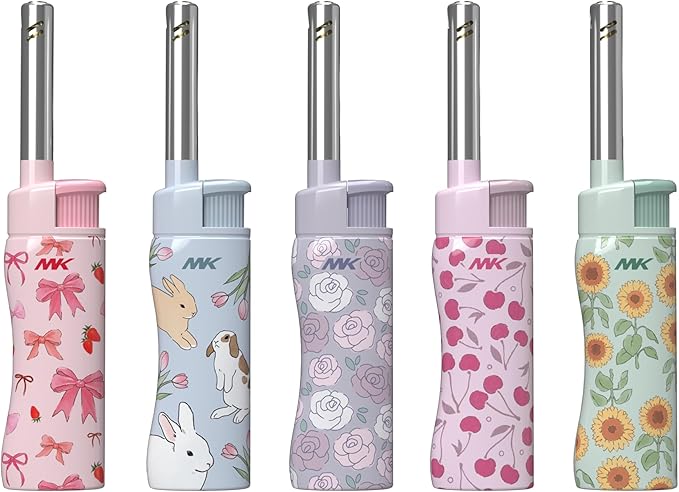 MK Candle Lighter, Butane Refillable Wind-Resistant Flame, 4-Pack for BBQ, Camping, Outdoor Use (Charm-5PC)
