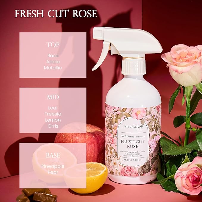 ‌M&SENSE Air & Fabric & Pet Odor Eliminator Spray - 16.9oz Large Size Natural Safe Air Freshener Rose Scented Deodorizer for Home Eliminates Smoke & Musty Smells, Ideal for ‌Dining Room Living Spaces