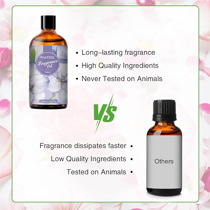 PHATOIL 3.38FL.OZ Freesia Fragrance Oils for Aromatherapy, Essential Oils for Diffusers for Home, Perfect for Diffuser, DIY Candle and Soap Making, DIY Scented Products - 100ml