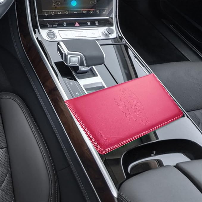 Car Registration and Insurance Card Holder - Leather Vehicle Glove Box Automobile Documents Paperwork Wallet Case Organizer for ID, Driver's License, Key Contact Information Cards - Men&Women