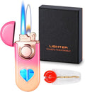 Torch Lighter, Dual Flame Lighter with 6pcs Flint Stone, Windproof Lighter With Visible Gas Window, Cool Adjustable Soft Flame and Jet Flame 2 in1,Refillable Butane Lighter for Outdoor Indoor-Gradient