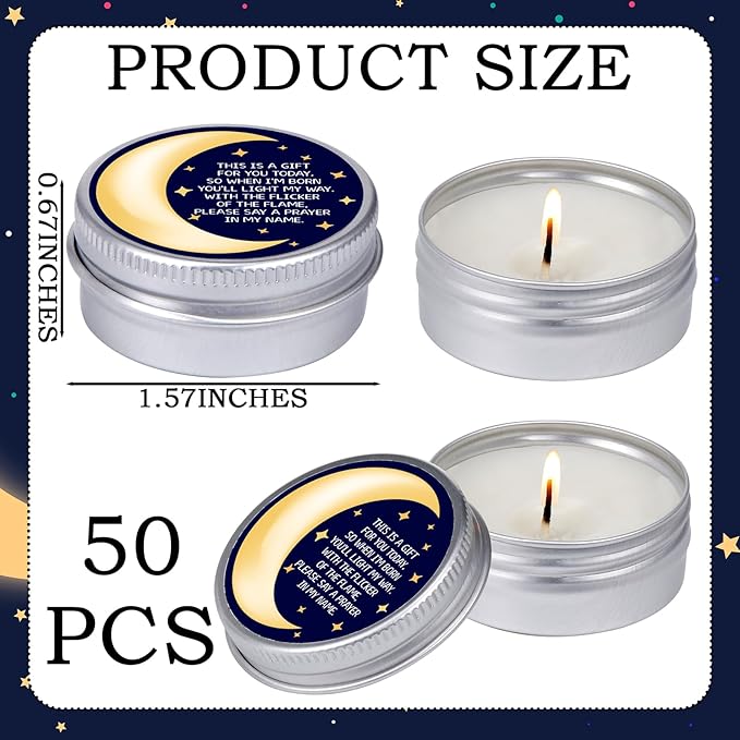 MTLEE 50 Pcs Over The Moon Baby Shower Candles Over The Moon Baby Shower Favors Gift Travel Tin Candle Aromatherapy Favors(Blue)