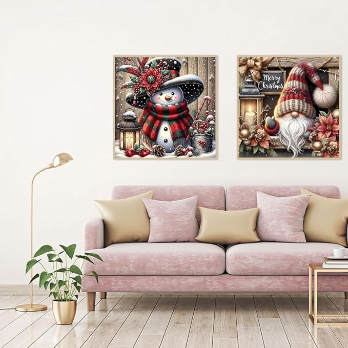 2 pack Christmas Paint by Numbers Kit for Adults Beginner with Framed,Snowman Easy Adult Paint by Number Kits on Canvas DIY Painting for Beginners Art by Numbers for Home Wall Decor 10x10 Inch