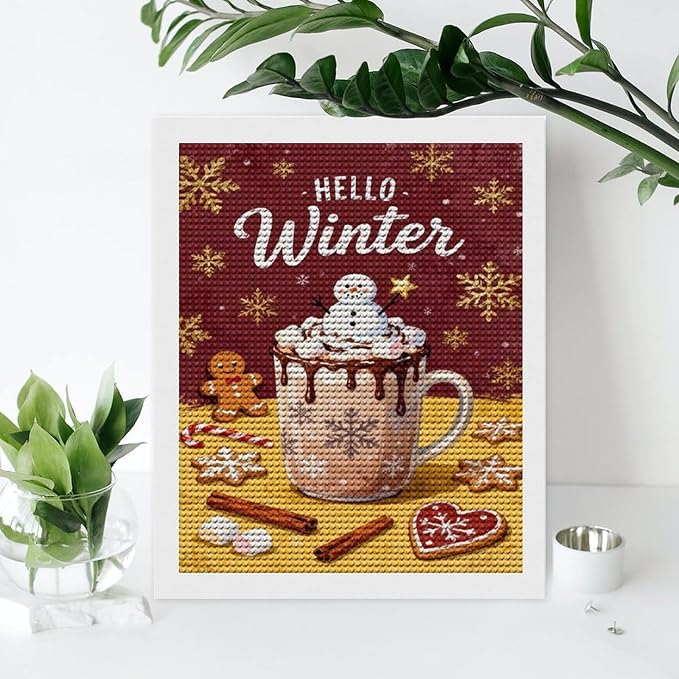 Diamond Painting Kits for Adults - Hello Winter Ice Cream & Gingerbread Snowflakes & Candles Painting DIY 5D Full Drill Diamond Dots Paintings with Diamonds Gem Art And Crafts Home Decor 16"x20"