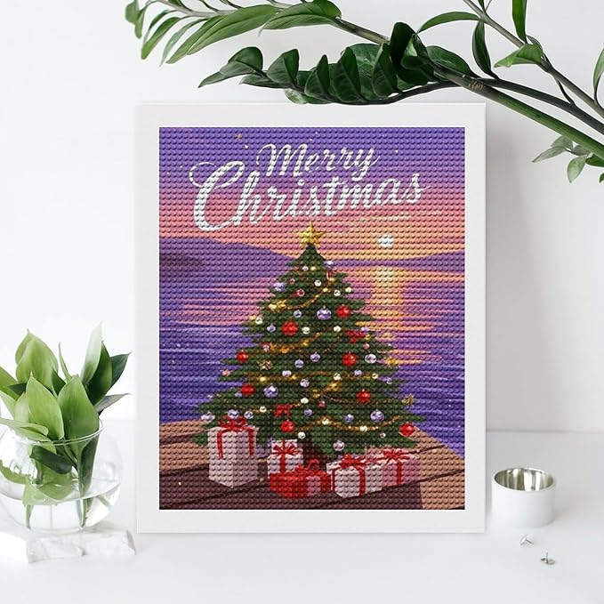AIVKIEJK Diamond Painting Kits for Adults - Merry Christmas Coastal Winter Beach Painting DIY 5D Full Drill Diamond Dots Paintings with Diamonds Gem Art and Crafts Home Decor 16"x20"