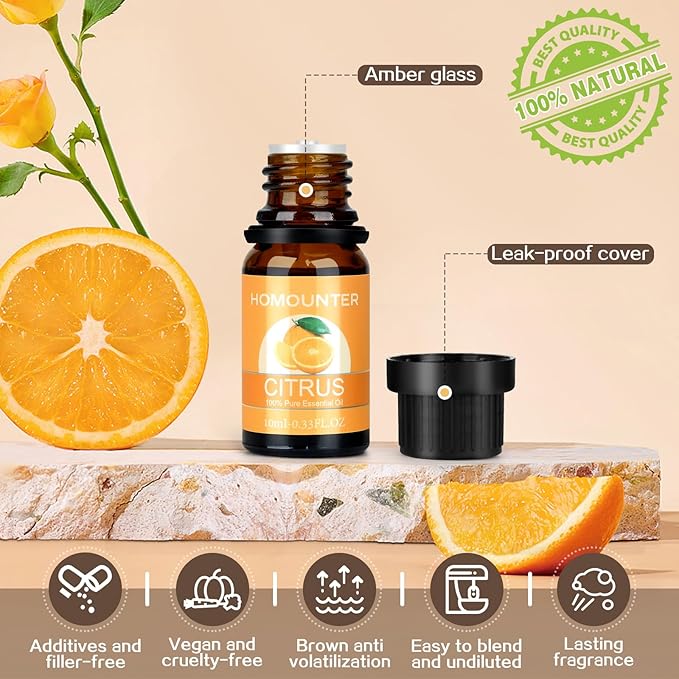 Fruit Essential Oil for Diffusers Natural Fruity Fragrance Oil for Candle & Soap Making - Grape, Citrus and More Diffuser Oils Scents for Home, Summer Aromatherapy Oils Set - 8 Pack, 10ML
