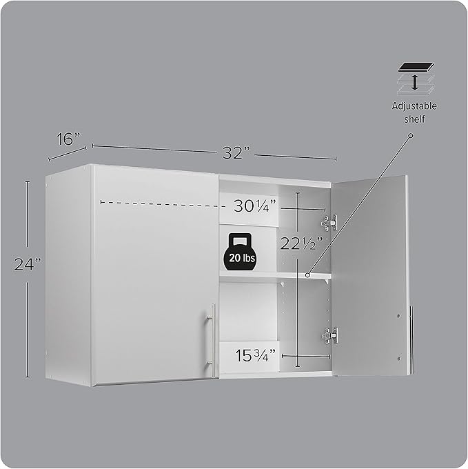 Prepac Elite 24" Wall Mounted Stackable Garage Cabinet in Light Gray