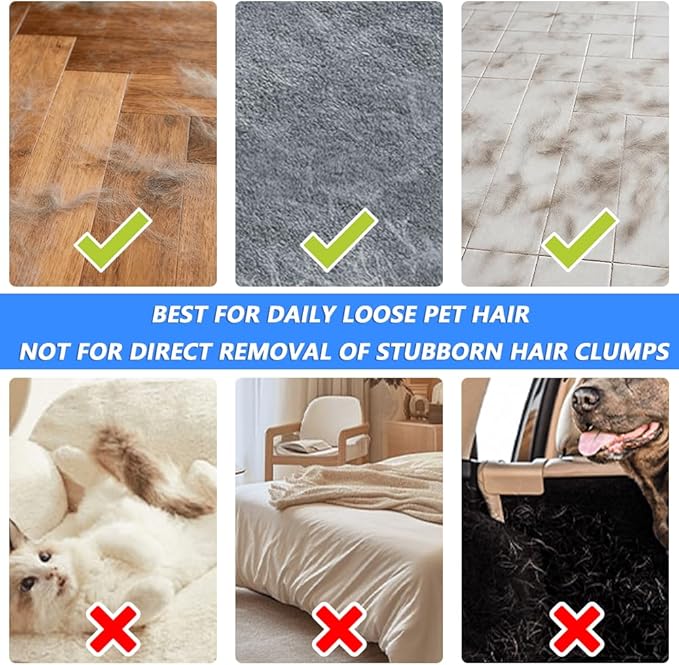 Electrostatic Pet Hair Clip-On Mop,One Swipe Captures All Pet Hair & Dust-2 Reusable Pet Hair Removal Cloths+1 Fiber Cleaning Cloth,57-Inch Adjustable Handle,Suitable for Large Home Areas&Under Sofas
