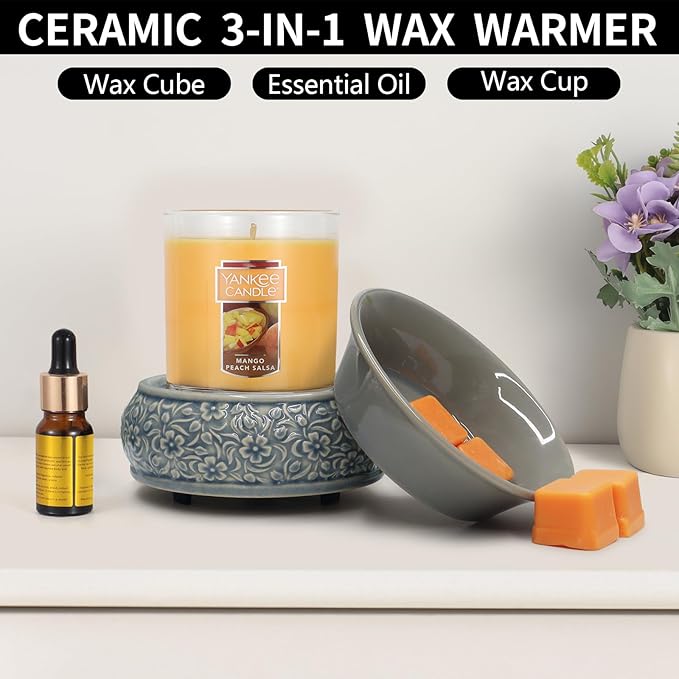 mocosa Wax Melt Warmer for Scented Ceramic Candle Warmer Home Fragrance Wax Burner for Mom Women(Blue)