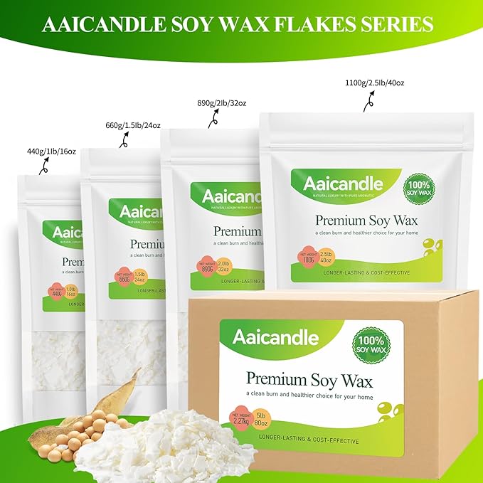 5LB Soy Wax for Candle Making - Natural Soy Wax Flakes Supplies for DIY Candles, Container & Tealight Craft Use, Easy Mel Clean Burn, Ideal for Small Businesses & Etsy Sellers (2270G / 80 OZ)