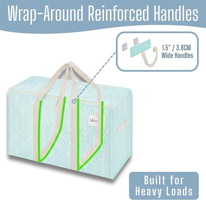 VENO 4 Pack Heavy Duty Moving Bags, Extra Large Storage Bags with Reinforced Handles & Strong Zippers, Foldable & Reusable Moving Box Alternative for Clothes & Dorm Storage