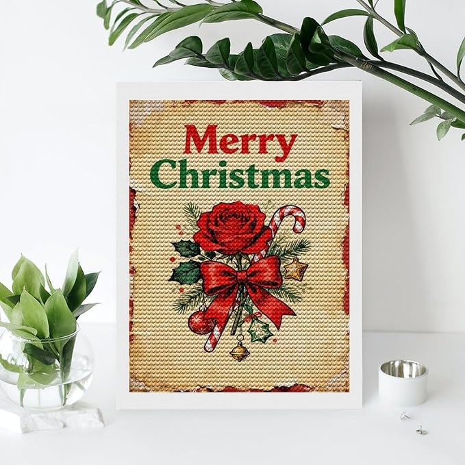 AIVKIEJK Diamond Painting Kits for Adults - Merry Christmas Santa, Holly & Vintage Painting DIY 5D Full Drill Diamond Dots Paintings with Diamonds Gem Art and Crafts Home Decor 12"x16"