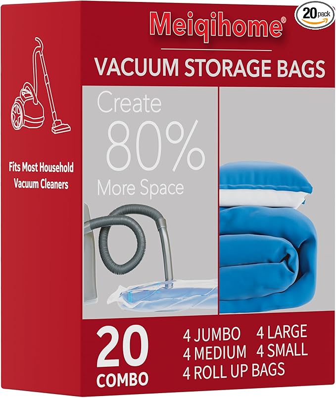 MEIQIHOME Vacuum Storage Bags, Space Saver Sealer Bags,Vacuum seal bags for clothing, Pillows, Comforters, Blankets, Bedding,Travel,20 COMBO