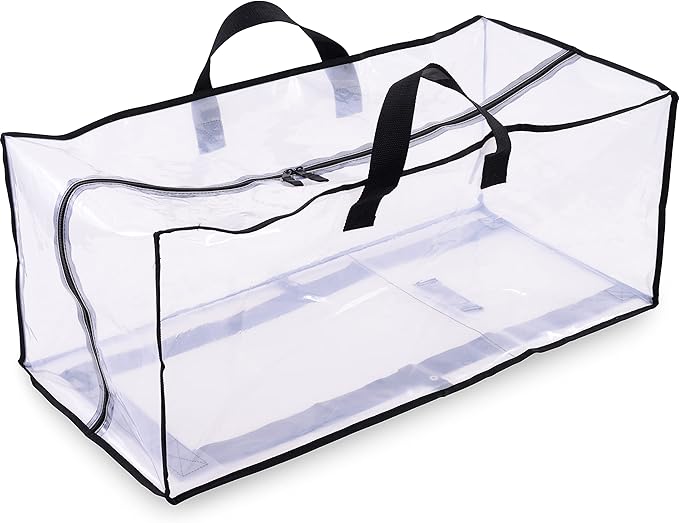 ZENPAC Clear Blanket Storage with Handles, Zippered Plastic Bags, Heavy Duty, Waterproof for Packing Clothes, Linens, Comforters, 27x12x13.75, 3 Pack