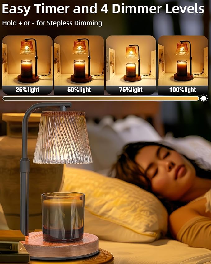 Candle Warmer Lamp with Timer Dimmable for Women, Adjustable Height Candle Warmer for Jar Candles, Electric Wax Melt Warmer lamp with 2 Bulbs, Housewarming Gifts New Home Decor
