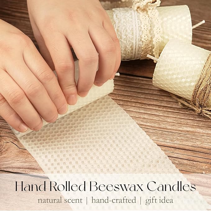 6 Packs White Beeswax Candles, Hand-Rolled Beeswax Pillar Candles, Smokeless & Unscented,Ivory Handmade Honeycomb Candle for Home Gift Ideas, Candle Lovers, Home Decor, 2" x 4"