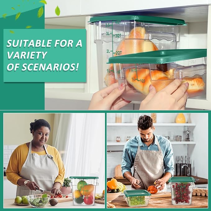 Yungyan 16 Pcs Restaurant Food Storage Containers with Lids Set 2Qt and 4Qt Commercial Restaurant Square Storage Containers Clear Food Cereal Container for Kitchen Freezer (Green Lids)