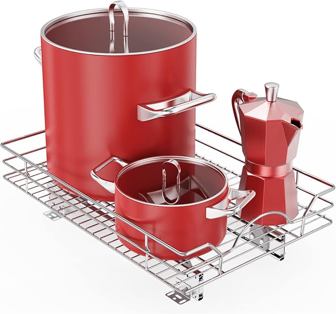 ROOMTEC Pull Out Cabinet Organizer - 14" W x 18" D, Slide Out Storage Shelves, Fits 15.5" Opening
