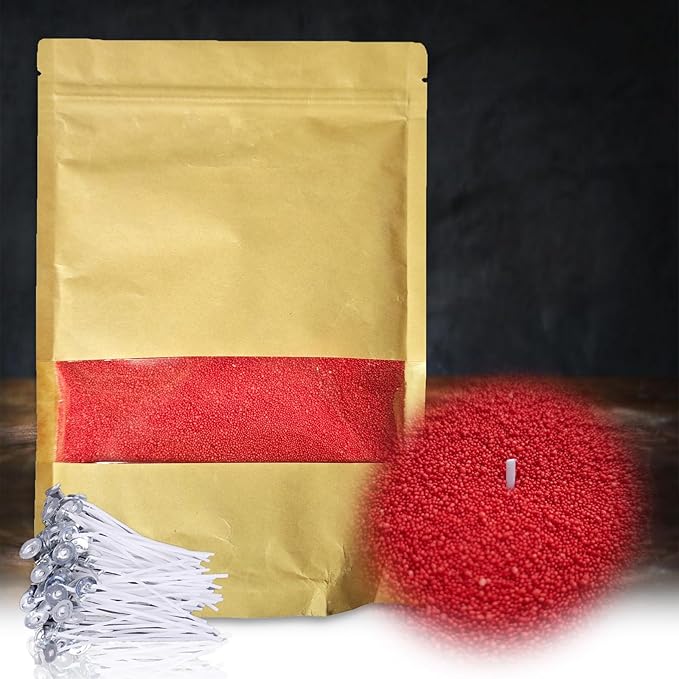 DRMAISON Pearled Candle Wax Sand DIY Kit - 17.6 oz, Bright Red, Non-Toxic&Smoke-Free, Refillable with 30 Wicks, Long-Lasting Flame, Highly Customizable for Wedding, Party&Holiday Decor