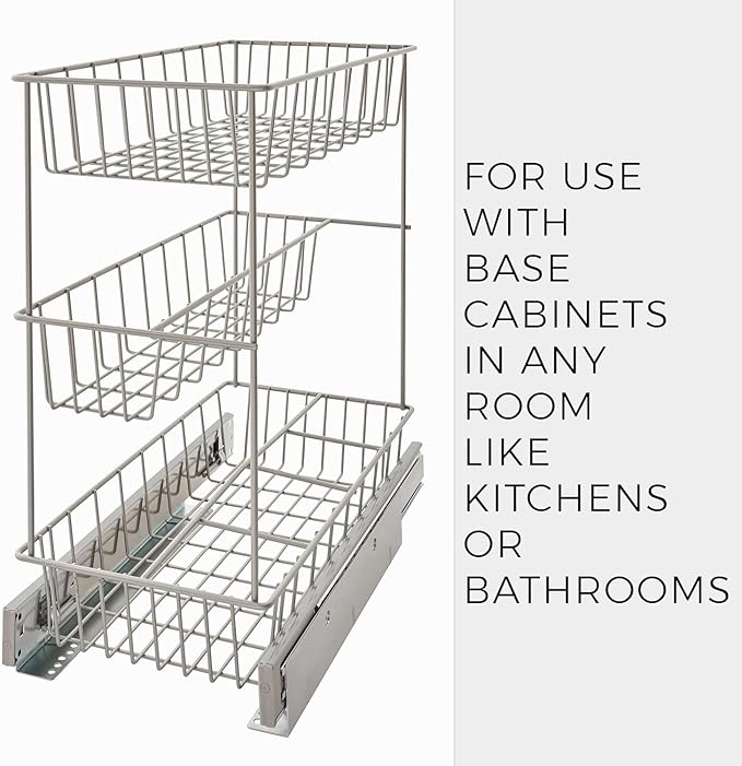 ClosetMaid 32105 Premium Wide 3-Tier Compact Kitchen Cabinet Pull-Out Basket, 8.75-Inch