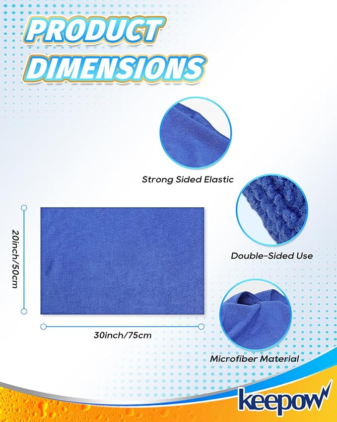 KEEPOW 6PCS Extra Large Microfiber Cleaning Cloth, 30"x20" Washable Reusable Floor Cloth for Squeegee Mop House Floor Kitchen Car Window Highly Absorbent, Lint and Streak Free (Green & Blue & Grey)