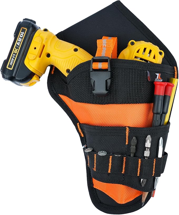 Zeluga 20-395 Heavy Duty Impact Driver Ballistic Poly Holster with Adjustable Strap and Quick Release Buckle, Orange/Black