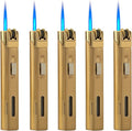 5 Pack Butane Torch Lighter Jet Flame Lockable Portable Adjustable Lighter with Fuel Visible Tank No Gas (Gold)