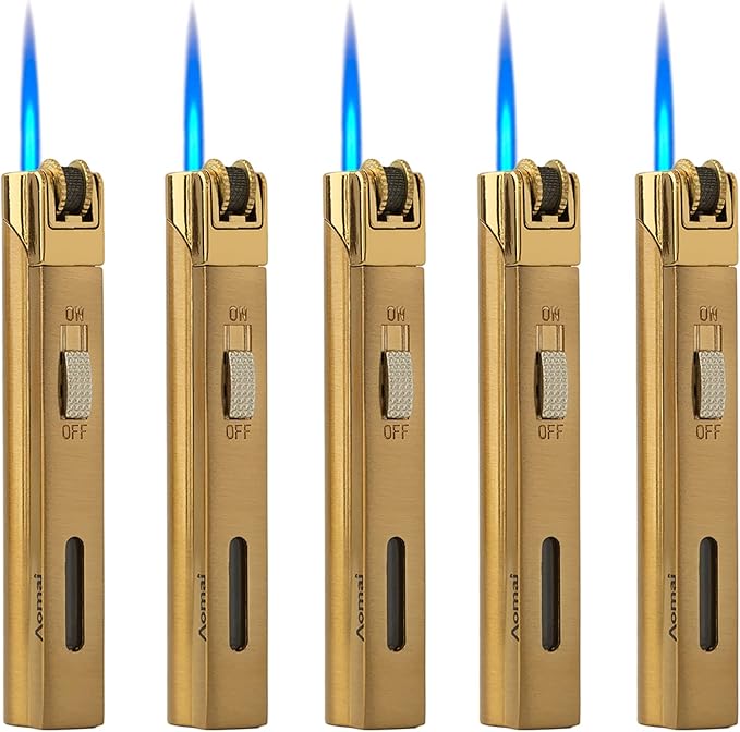 5 Pack Butane Torch Lighter Jet Flame Lockable Portable Adjustable Lighter with Fuel Visible Tank No Gas (Gold)