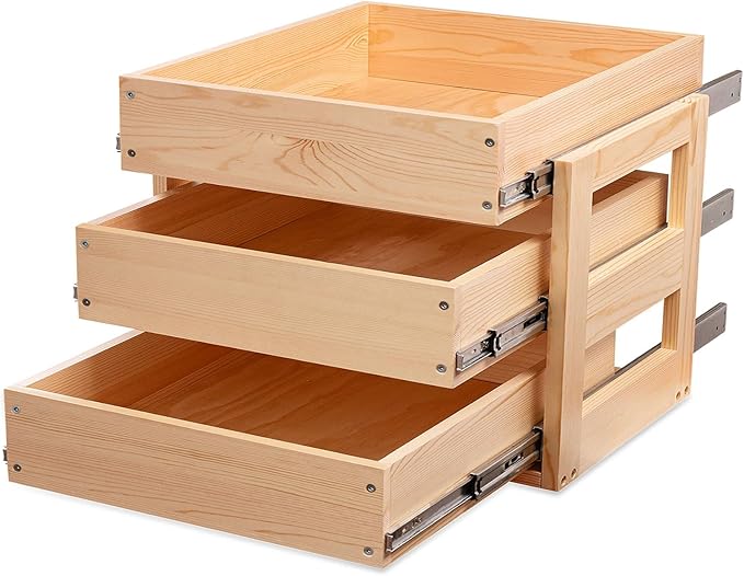 Mulush Pull Out Drawers For Cabinets, 26''W×21''D×19''H Soft Close Slide Out Wood Shelves Storage Organizer for Kitchen, 3-Tier, Finished, Heavy-Duty, Bottom Assembly