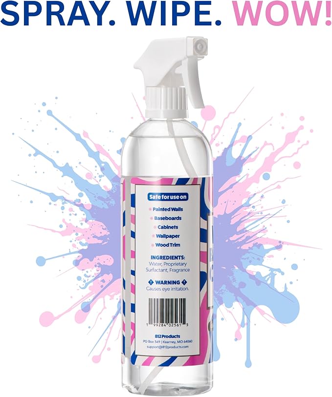 812 Wall Cleaner Spray – Safely Cleans Painted Walls, Baseboards, Kitchen Cabinets, Doors & More | Family & Pet Friendly | Made in America | 24oz.