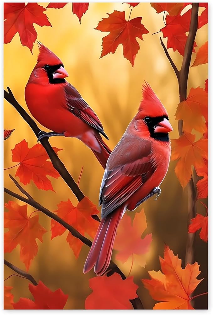 GUAIEUW DIY Diamond Painting Kit - Season Theme, 5D Full Round Diamond Autumn Red Birds Diamond Painting Art for Beginners, Room Wall Decor, Personalised Gift for Lover 8x12 Inch