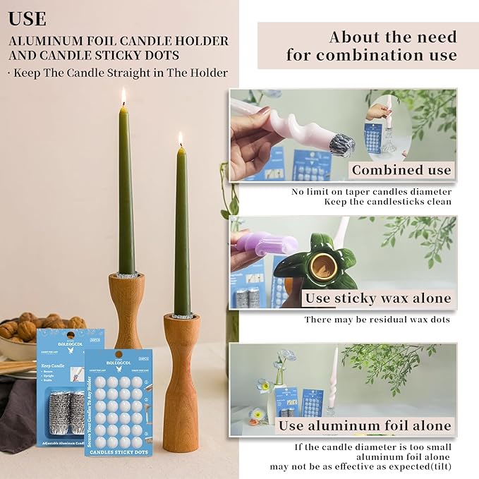 Taper Candle Fittings Set 30 Silver Bobeches & 24 White Sticky Dots for Secure Placement in Taper Candle Holders