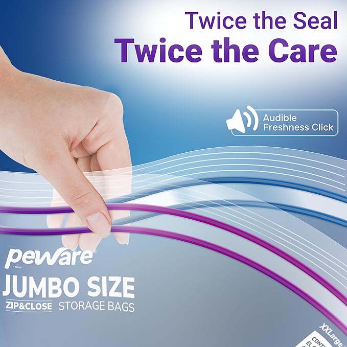 Large Storage Bags, 16"x20" Jumbo Plastic Bag, BPA Free, 3.5 Gallon XL Zipper Lock Baggies for Clothes Pillow Travel Moving - 50 Roomy Bags