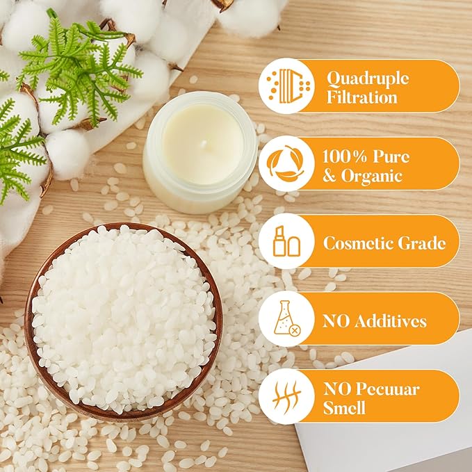 Crenovo White Beeswax Pellets 5 LB, 100% Pure Natural Quadruple Filtered Beeswax for Candle Making, DIY Lip Balm and Skin Care, Cosmetic Grade Beeswax for Lotion, Soap, Body and Hair Care DIY Creams