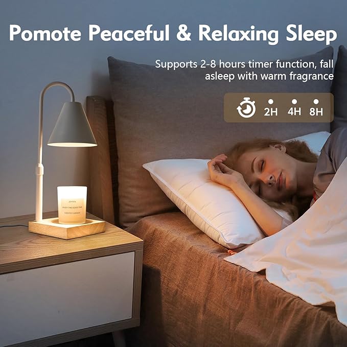 Electric Candle Lamp with Timer: Adjustable Height for All Size Jar Candles, Dimmable Light with 2 Bulbs for Bedroom Home Decor, Gifts for Women, White
