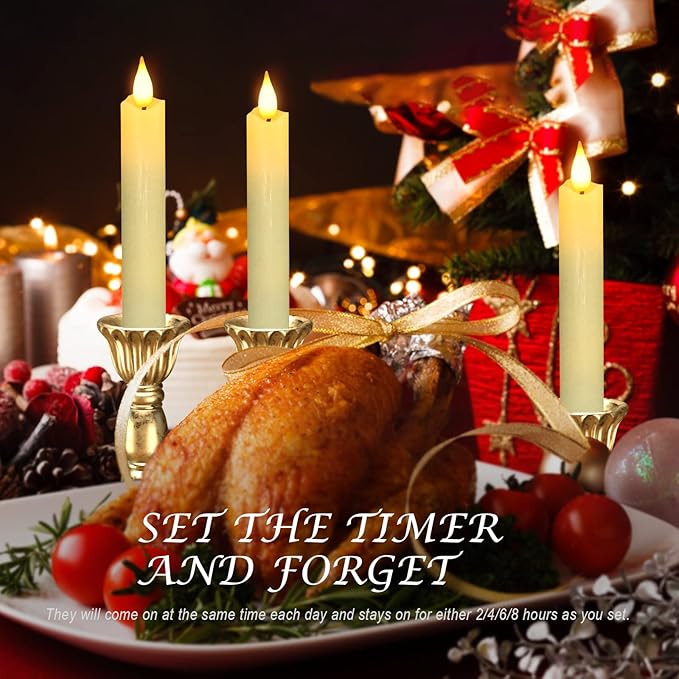 PChero Flameless Flickering Taper Candles with Remote Timer and Dimmer, 6.4 Inch Real Wax Ivory LED Candlesticks Battery Operated for Halloween Christmas Home Wedding Decor