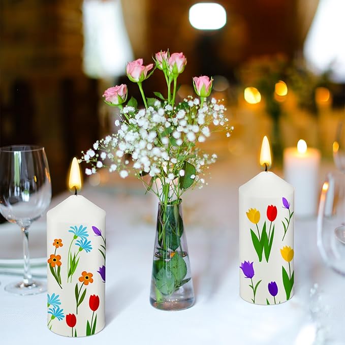 MTLEE 48 Pcs DIY Candle Painting Kit Include White Candles Colorful Acrylic Paint Strips and Paintbrushes for Crafts Making Wedding Birthday Party Centerpiece (Pillar)