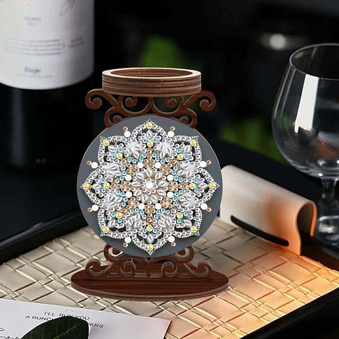 DIY Diamond Candlestick Holders Diamond Art Painting Wooden Home Decoration Holiday Surprise Dress Up Candlestick Ornaments Double-Sided Diamond Mandala Candle Holder Kits Tabletop Decoration
