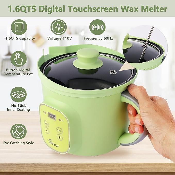 Bienslys Digital Wax Melter Pot, 1.6Qts Electric Candle & Soap Making Warmer with Adjustable Thermostat (90-300°F), Non-Stick Coating & Drip-Free Spout - for Wax Melting, Candle Making, DIY Crafts